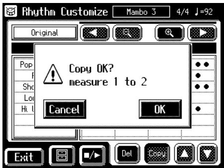 Rhythm Customize Mambo 3 4/4 J=92 Original Copy OK? measure 1 to 2 Cancel OK Exit Del Copy