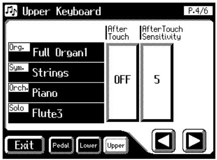Upper Keyboard Org. Full Organ1 Sym. Strings Orch. Piano Solo Flute3 After Touch OFF After Touch Sensitivity 5 Exit Pedal Lower Upper
