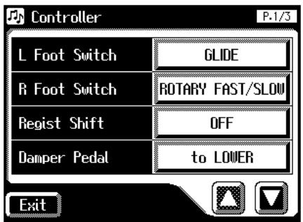 Controller P.1/3 L Foot Switch GLODE R Foot Switch ROTARY FAST/SLOW Regist Shift OFF Damper Pedal to LOWER Exit