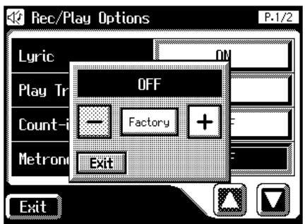 Rec/Play Options P-1/2 Lyric OFF Play Tr Factory Count- Metron Exit