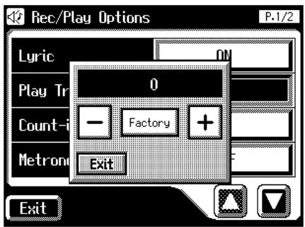 Rec/Play Options P.1/2 Lyric 0 Play Tr Count- Factory Metron Exit