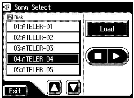 Song Select Disk 01:ATELER-01 02:ATELER-02 03:ATELER-03 04:ATELER-04 05:ATELER-05 Load Exit