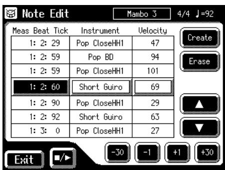 Note Edit Mambo 3 4/4 J=92 Meas Beat Tick Instrument Velocity 1: 2: 29 Pop CloseHH1 47 1: 2: 59 Pop BO 94 1: 2: 59 Pop CloseHH1 101 1: 2: 60 Short Guiro 69 1: 2: 90 Pop CloseHH1 29 1: 2: 92 Short Guiro 63 1: 3: 0 Pop CloseHH1 27 Create Erase Exit -30 -1 +1 +30