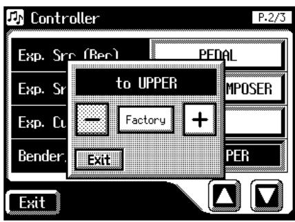Controller P-2/3 Exp. Src (Rec) PEDAL Exp. Sr to UPPER MPOSER Exp. Cu Factory + Bender Exit PER Exit