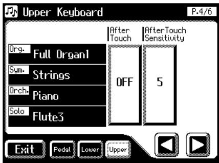 Upper Keyboard P.4/6 Org. Full Organ1 Sym. Strings Orch. Piano Solo Flute3 After Touch OFF After Touch Sensitivity 5 Exit Pedal Lower Upper