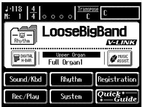 LooseBigBand V-LINK Digital H-BAR Upper Organ Full Organ1 MUSIC ASSIST. Sound/Kbd Rhythm Registration Rec/Play System Quick* *Guide