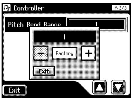Controller P.3/3 Pitch Bend Range 1 1 — Factory + Exit Exit
