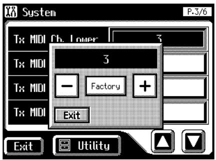 System P.3/6 Tx MIDI Ch. Lower 3 Tx MIDI 3 Factory + Tx MIDI Exit Exit Utility