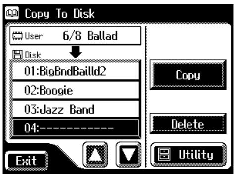 Copy To Disk User 6/8 Ballad Disk 01:BigBndBailld2 02:Boogie 03:Jazz Band 04:---- Exit Copy Delete Utility