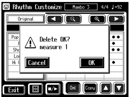 Rhythm Customize Mambo 3 4/4 ♩=92 Original Pop F Sho Lo Hi U Delete OK? measure 1 Cancel OK Exit
