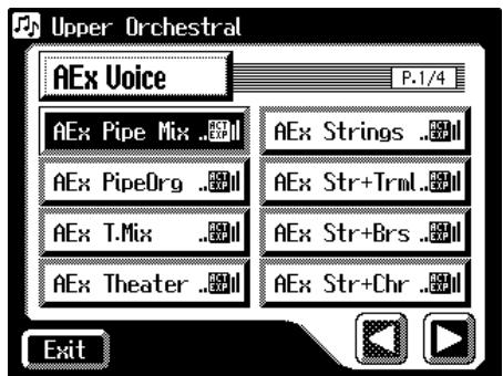 Upper Orchestral AEx Voice P.1/4 AEx Pipe Mix .# AEx PipeOrg .# AEx T.Mix .# AEx Theater .# AEx Strings .# AEx Str+Trml .# AEx Str+Brs .# AEx Str+Chr .# Exit
