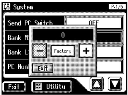 System P.1/6 Send PC Switch Bank M Bank L PC Num 0 Factory Exit Exit Utility