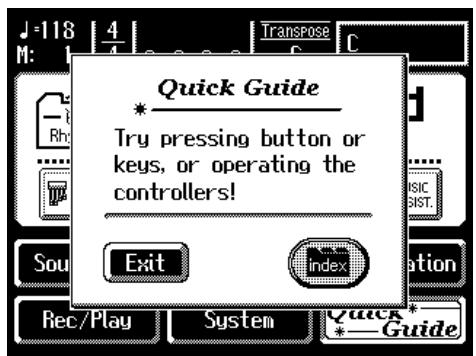 Quick Guide *— Try pressing button or keys, or operating the controllers! Exit Index Rec/Play System Quick *—Guide