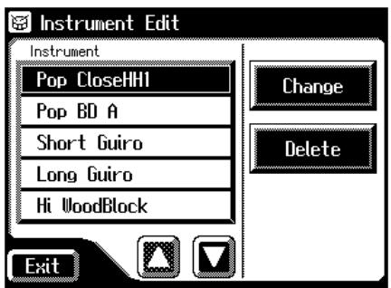 Instrument Edit Instrument Pop CloseHH1 Pop BD A Short Guiro Long Guiro Hi WoodBlock Change Delete Exit