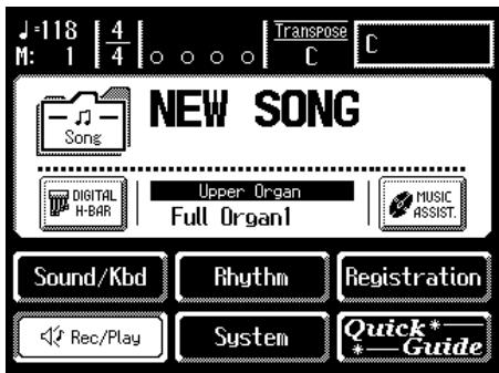 118 | 4 M: 1 | 4 Transpose C C NEW SONG SOG DIGITAL H-BAR Upper Organ Full Organ1 MUSIC ASSIST. Sound/Kbd Rhythm Registration Rec/Play System Quick* Guide