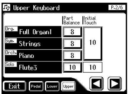 Upper Keyboard P-2/6 Org. Full Organ1 8 Sym. Strings 8 Orch. Piano 8 Solo Flute3 10 10 Part Balance Initial Touch Exit Pedal Lower Upper