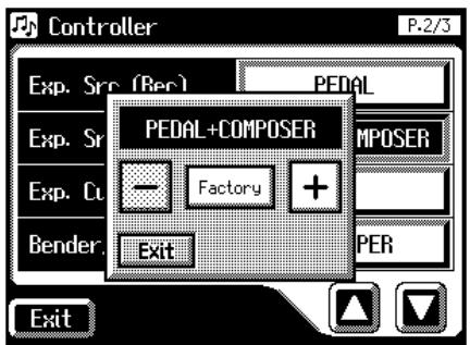 Controller P-2/3 Exp. Src (Rec) PEDAL Exp. Sr PEDAL+COMPOSER Factory MPOSER Bender Exit PER Exit