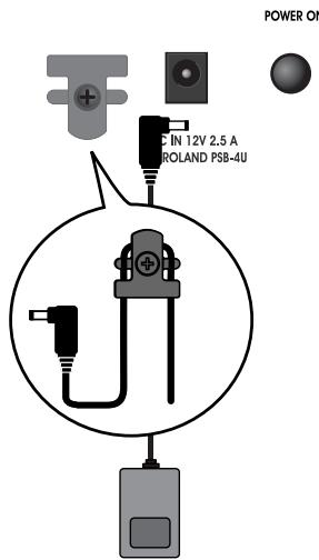 ROLAND EP-880 - Bijgeleverde adapter aansluiten - 1