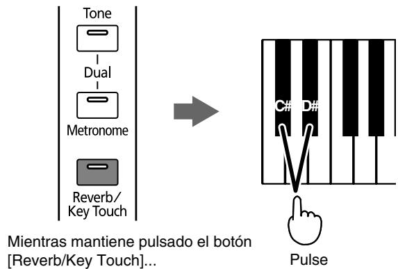 ROLAND HP-101E - Mantenga pulsado el botón [Reverb/Key Touch] y pulse la tecla "C#" o "D#". - 1
