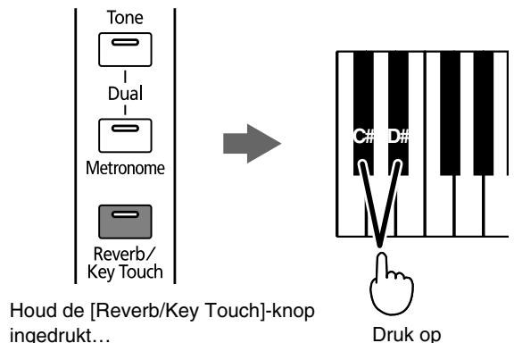 ROLAND HP-101E - Houd de [Reverb/Key Touch]-knop ingedrukt, terwijl u op de "C#"- of "D#"-toets drukt. - 1