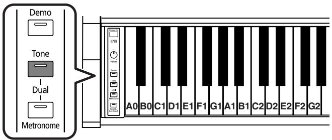 ROLAND HP-101E - Houd de [Tone]-knop ingedrukt, terwijl u op de betreffende toets drukt. - 2