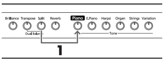 ROLAND HP-102E - Halten Sie den [Split]-Taster gedrückt, während Sie den [Piano]-Taster betätigten. - 1
