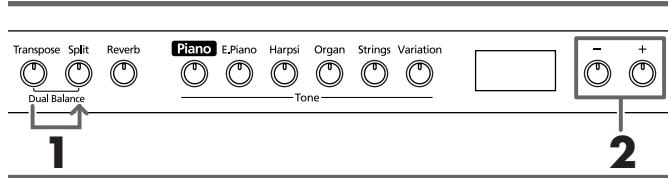 ROLAND HP-102E - Lautstärkebalance im Dual-Modus - 1