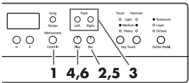 ROLAND HP-107E - Seleccionar y grabar la pista para cada mano por separado - 2