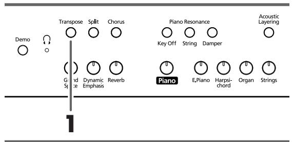 ROLAND HP-107E - Transponer el tono del teclado (Transpose) - 1