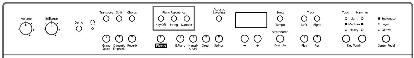 ROLAND HP-107E - Regolare in dettaglio il timbro di pianoforte (Piano Resonance) - 1