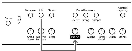 ROLAND HP-107E - Mientras mantiene pulsado el botón [Split] y pulsa el botón [Piano]. - 1