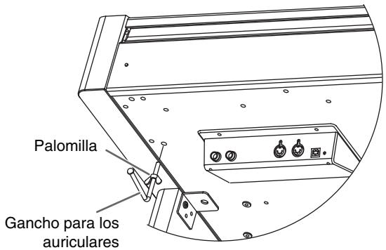 ROLAND HP-107E - Colocar el gancho para los auriculares - 1
