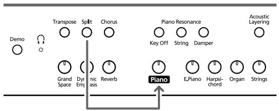 ROLAND HP-107E - Halten Sie den [Split]-Taster gedrückt, während Sie den [Piano]-Taster betätigen. - 1