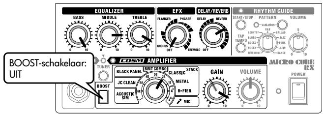 EQUALIZER BASS MIDDLE TREBLE EFX FLANGER PHASER DELAY/REVERB RHYTHM GUIDE START/STOP PATTERN VOLUME TAR COUNTY CALLA TAP TEMPO KIOSKTI GAIN MIC MICRO CUBE RX BOOST-schakelaar: UIT EOSM AMPLIFIER TUNER BLACK PANEL EBIT COMBOI CLASSIC STACK JC CLEAN MIC METAL ACQUSTIC SIM R-FIER GAIN MIC VOLUME POWER