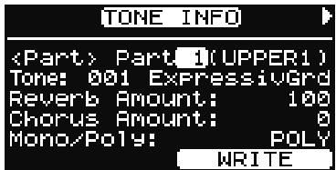 ROLAND RD-700GX - Dans l'écran Tone appuyez sur le bouton [F1(TONE INFO)]. - 1