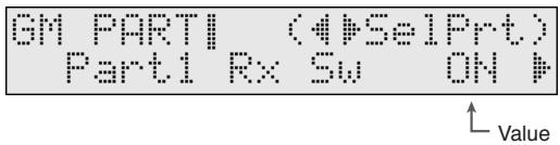 GM PARTI (4)SelPrt) Part1 Rx Sw ON # Value