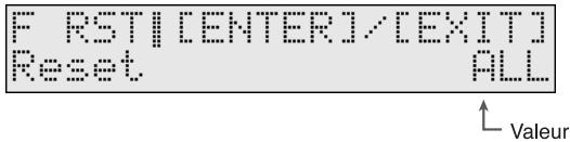 F RSTI [ENTER]/[EXIT] Reset ALL ↑ Valeur