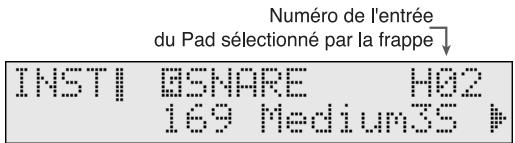 Numéro de l'entrée du Pad sélectionné par la frappe ↓ INSTI ☐SNARE H02 169 Medium35 ↗
