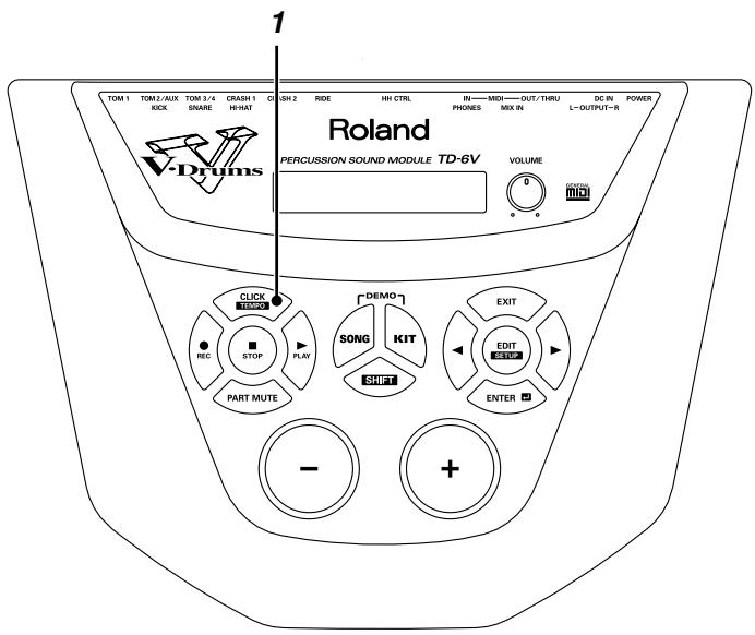 1 TOM 1 TOM 2/AUX TOM 3/4 CRASH 1 CISH 2 RIDE HH CTRL IN—MDI—OUT/THRU DC IN POWER KICK S/NAME HI-HAT PHONES MIX IN L—OUTPUT-R Roland PERCUSSION SOUND MODULE TD-6V VOLUME 0 STOP PART MUTE CLICK SONG DEMO KIT EXIT EDIT EBIT ENTER - +