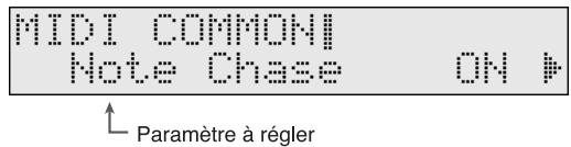 MIDI COMMON! Note Chase ON # Paramètre à régler