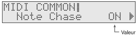MIDI COMMON! Note Chase ON # Valeur