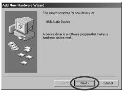 Add New Hardware Wizard This wizard searches for new drivers for: USB Audio Device A device driver is a software program that makes a hardware device work. Next > Cancel