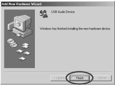 Add New Hardware Wizard USB Audio Device Windows has finished installing the new hardware device. Finish Cancel