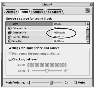 Sound Alerts Input Output Speakers Choose a source for sound input: Name Device External Mic USB Audio Internal Modem Built-in Sound In Built-in Settings for input device and source Play sound through output device Check signal level Level: 0.0000000000000000000000000000000000000000000000000000000000000000000000000000000000000000000000000000 Gain: 1/2 Main Volume: 1/2 Mute