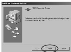 Add New Hardware Wizard USB Composite Device Windows has finished installing the software that your new hardware device requires. Finish Cancel