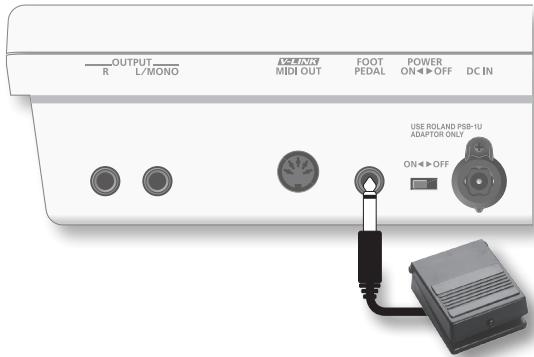 OUTPUT R L/MONO MIDI OUT FOOT PEDAL POWER ON OFF DC IN USE ROLLAND PSB-HU ADAPTOR ONLY ON OFF