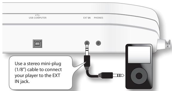 USB COMPUTER EXT IN PHONES Use a stereo mini-plug (1/8") cable to connect your player to the EXT IN jack.