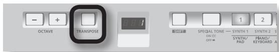 - + OCTAVE TRANSPOSE SINH 1 SPECIAL TONE — SYNTH 1 ON ON OFF= SYNTH/ PAD PANO/ KEYBOARD A 1 2 3