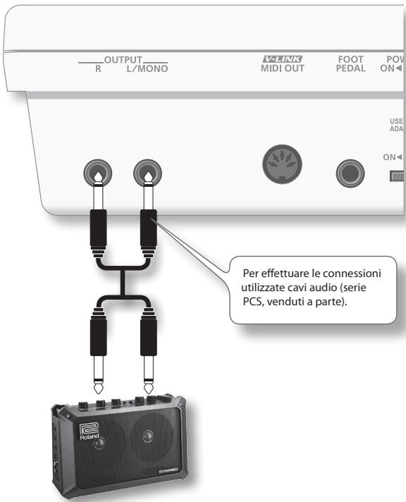 OUTPUT R L/MONO VCLKM MIDI OUT FOOT PEDAL POV ON USE ADA ON Per effettuare le connessioni utilizzate cavi audio (serie PCS, venduti a parte).