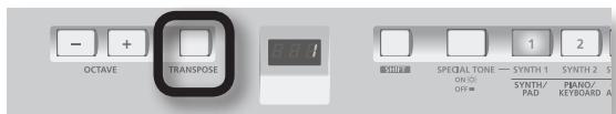 - + OCTAVE TRANSPOSE SINH 1 SPECIAL TONE — SYNTH 1 ON ON OFF= SYNTH/ PAD PANO/ KEDBOARD A 1 2 2 3
